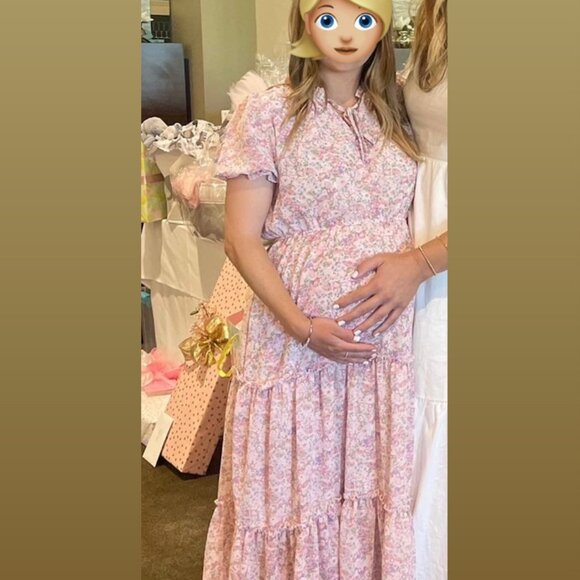 Pink Floral Ruffle Tiered Maternity Midi Dress Size Small - Picture 5 of 5